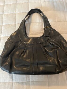 Coach Black Leather Shoulder Bag with Gold Accent